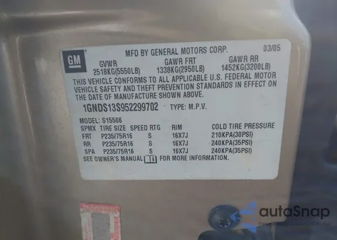 2005 Chevrolet Trailblazer Ls из США, поврежденный, VIN 1GNDS13S952299702